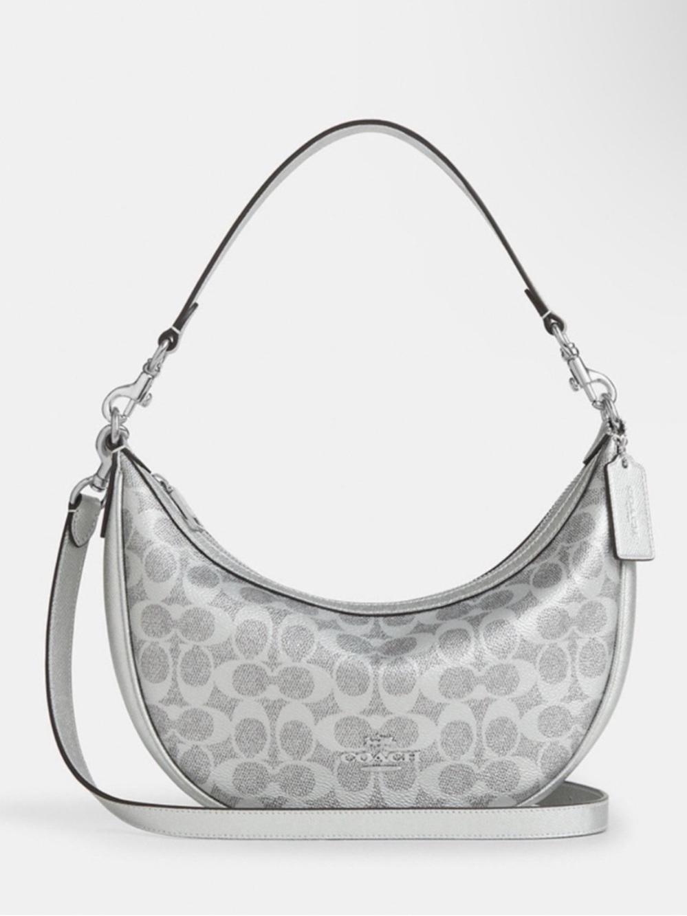 Coach Silver Signature Crescent Shoulder Bag
